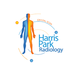 Harris Park Radiology logo with medical scan elements.