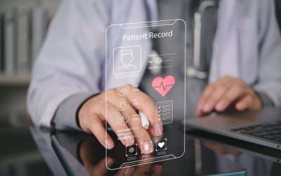 Doctor,Hand,Touch,Virtual,Interface,,Patient,Medical,Record.,Healthcare,Technology,